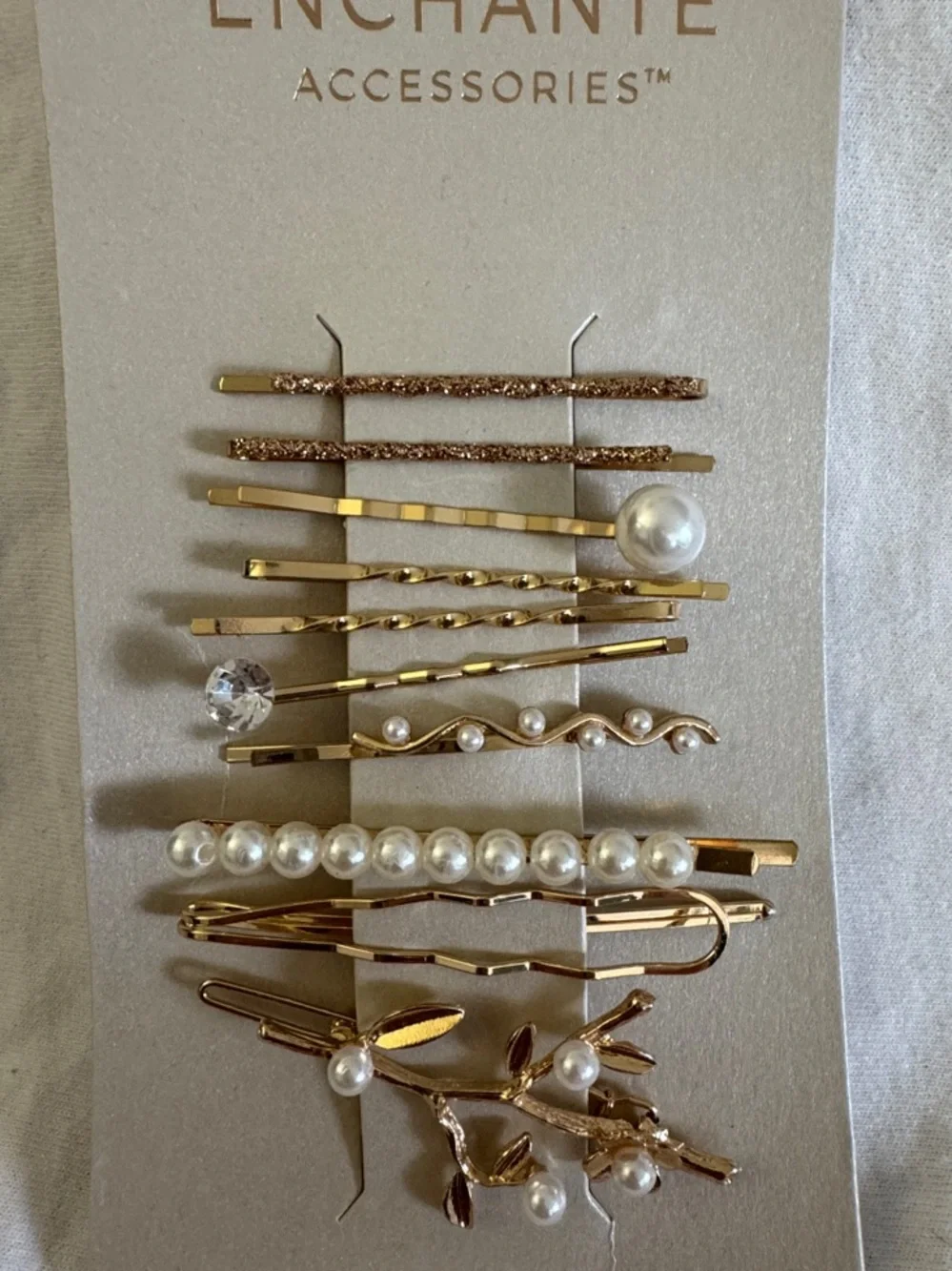 ENCHANTÉ Gold Pearl and Crystal Hair Pin Set — Mixed Gold Hair Clips